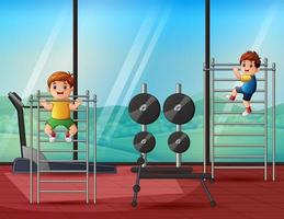 illustration de dessin animé de garçons heureux dans la salle de gym vecteur