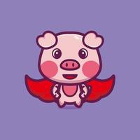 cochon mignon debout avec vecteur premium de personnage de dessin animé de cape rouge