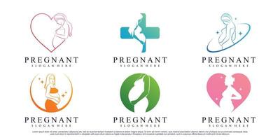 définir le modèle de conception de logo femme enceinte avec élément créatif vecteur premium