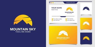 création de logo de ciel de montagne avec soleil. modèle de logo élégant et conception de carte de visite. vecteur premium