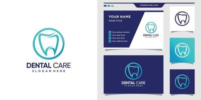 logo de soins dentaires avec style d'art en ligne et concept de cercle. vecteur premium de conception de logo et de carte de visite