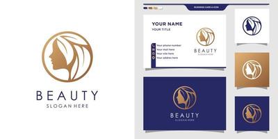 logo de beauté pour femme avec concept unique et conception de carte de visite vecteur premium