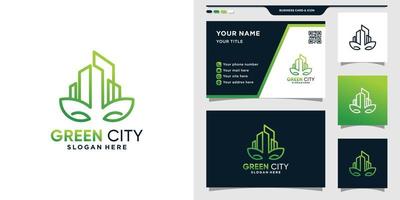logo de construction avec un style linéaire. logo de la ville verte et vecteur premium de conception de carte de visite