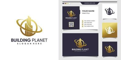 construction du logo de la planète avec style de ligne et conception de carte de visite. bâtiment logo abstrait pour l'inspiration, illustration vecteur premium