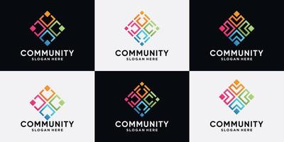 ensemble de conception de logo communautaire et humain pour groupe social avec style d'art en ligne et concept moderne vecteur