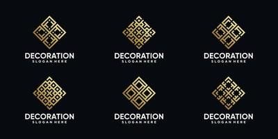 ensemble de conception de logo de décoration avec style d'art en ligne et couleur dorée vecteur