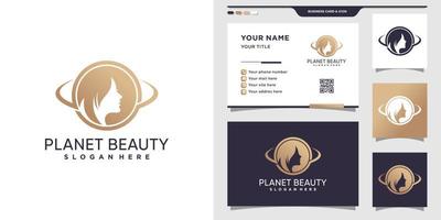 logo beauté planète pour femme et conception de carte de visite vecteur