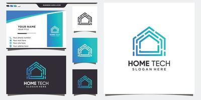 logo de la maison avec style tech dégradé et conception de carte de visite. vecteur premium