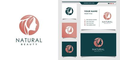 logo de beauté naturelle pour femme avec style de couleur dégradé créatif et conception de carte de visite vecteur premium