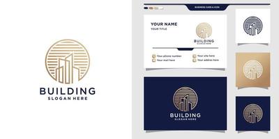 logo de construction avec style d'art en ligne et conception de carte de visite. vecteur premium