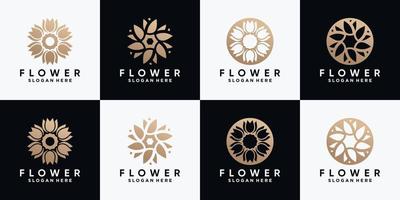 ensemble de modèle de conception de logo fleur rose abstraite avec concept créatif vecteur