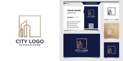 logo de la ville avec style d'art en ligne et conception de carte de visite vecteur premium