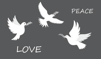 Colombe de paix. oiseaux volants et debout avec des branches d'olivier. paix et amour, liberté, pas de concept de guerre. illustration vectorielle moderne dessinée à la main. tous les éléments sont isolés
