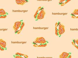 modèle sans couture de personnage de dessin animé hamburger sur fond orange style pixel vecteur