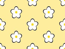 modèle sans couture de personnage de dessin animé fleur sur fond jaune. vecteur