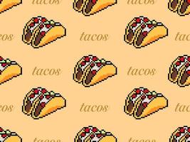 tacos, dessin animé, caractère, seamless, modèle, sur, orange, arrière-plan., pixel, style vecteur