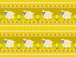 modèle sans couture de personnage de dessin animé de moutons sur fond jaune vecteur