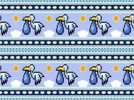 modèle sans couture de personnage de dessin animé oiseau sur fond bleu. style pixel vecteur