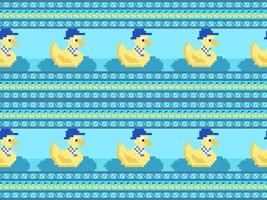 modèle sans couture de personnage de dessin animé de canard sur fond bleu. style pixel vecteur