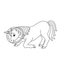 licorne fée magique. cheval mignon. page de livre de coloriage pour les enfants. personnage de style dessin animé. illustration vectorielle isolée sur fond blanc. vecteur