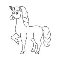 jolie licorne. cheval de fée magique. page de livre de coloriage pour les enfants. style de bande dessinée. illustration vectorielle isolée sur fond blanc. vecteur