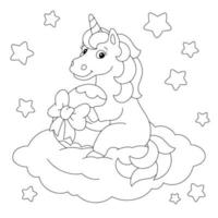 licorne mignonne et oeuf de pâques. page de livre de coloriage pour les enfants. personnage de style dessin animé. illustration vectorielle isolée sur fond blanc. vecteur