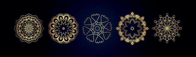 élément de conception de vecteur de mandala. ornements ronds dorés. motif de fleurs décoratives. symbole de chakra floral stylisé pour le logo de méditation yoga. médaillon de tissage florissant complexe. collection d'empreintes de tatouage