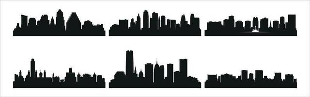 silhouettes de paysage urbain illustration vectorielle. horizon de la ville de nuit ou bâtiments de la ville noire isolés sur le vecteur de fond blanc