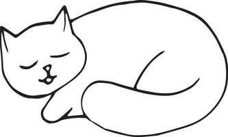 le chat dort dessiné à la main dans un style doodle. élément unique pour l'icône de conception, l'autocollant, l'affiche, la carte, le tatouage. , scandinave, hygge, monochrome. animal de compagnie maison confortable vecteur