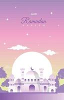 carte de voeux ramadan kareem mosquée ciel nocturne modèle de conception vectorielle vecteur