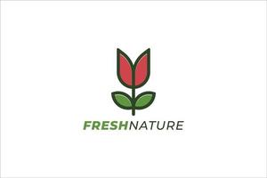 logo de l'environnement frais de fleur de tulipe simple à feuilles vertes de couleur rouge vecteur