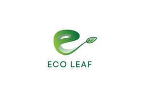 lettre e feuille bio logo écologique vecteur