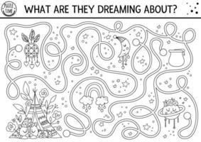 labyrinthe noir et blanc de la fête des mères pour les enfants. activité éducative imprimable préscolaire de vacances. jeu de ligne d'amour familial amusant avec des ours endormis. mère et bébé labyrinthe ou coloriage vecteur