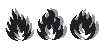 collection d'icônes de feu dessinées à la main. jeu de vecteurs d'icônes de flammes de feu. feu de croquis de doodle dessinés à la main, dessin noir et blanc. symbole de feu simple. vecteur