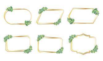 Collection de cadres dorés avec jeu de feuilles vertes vecteur