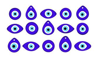bleu oriental mauvais œil symbole amulette plat style design illustration vectorielle ensemble isolé sur fond blanc. vecteur