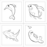 ensemble d'icônes de poisson dessin animé doodle pour illustration vectorielle décorative vecteur