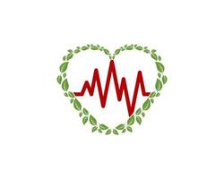 pouls médical dans le logo de la feuille d'amour nature vecteur