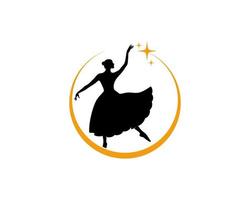 femme ballerine dans le cercle avec logo étoile montante vecteur