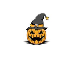 citrouille d'halloween utiliser chapeau de sorcière illustration logo vecteur