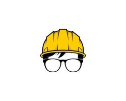 garçon geek portant le logo du casque de construction vecteur