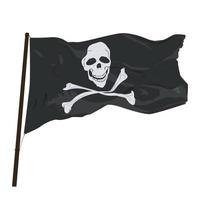 agitant un drapeau pirate avec une icône souriante de crâne et d'os croisés. vecteur