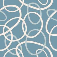 motif abstrait sans couture avec des courbes blanches entrelacant des anneaux ou des cercles sur fond bleu. fond d'art de ligne de vecteur moderne pour la conception de tissu, textile, papier d'emballage