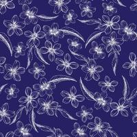 modèle vectorielle continue mignon à la mode avec des croquis blancs de petites fleurs sur fond bleu. arrière-plan pour textiles, tissus, couvertures, papiers peints, imprimés, emballages cadeaux ou à toute fin vecteur