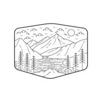 illustration vectorielle du parc national des cascades du nord dans un style de ligne mono pour badges, emblèmes, patchs, t-shirts, etc. vecteur