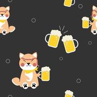 mignon chien shiba inu buvant de la bière modèle sans couture pour impression ou tissu