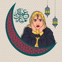 illustration eid mubarak avec une fille musulmane. vecteur