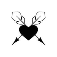 coeur dessiné à la main avec illustration de griffonnage de flèche croisée pour affiche d'autocollants de tatouage, etc. vecteur