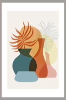 modèle avec composition abstraite de formes simples. feuilles de palmier tropical dans un vase. style collage, minimalisme vecteur