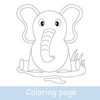 page de coloriage d'éléphant de dessin animé mignon. apprendre à dessiner des animaux. dessin au trait vectoriel, dessin à la main. livre de coloriage pour les enfants vecteur